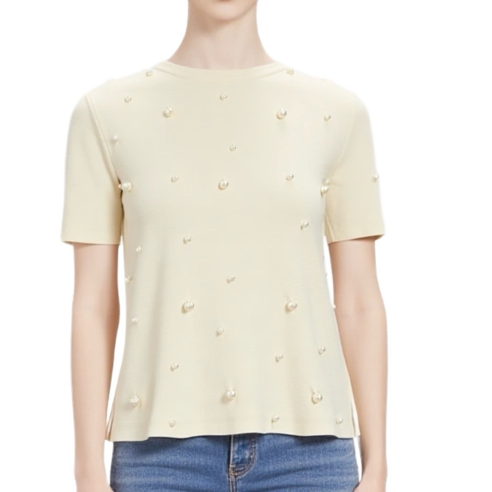 Zara Basic Knit Faux Pearls Sweater in Off White Size S